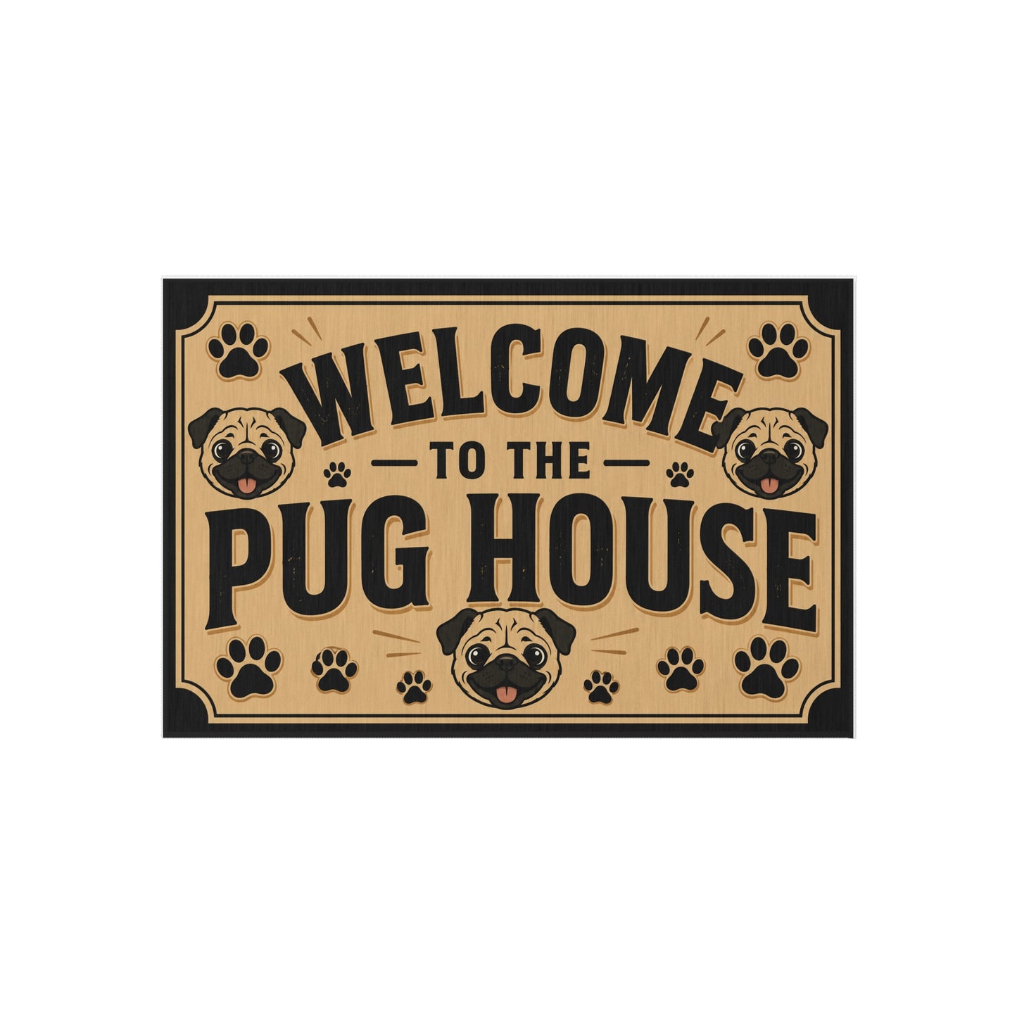 Pug Paw Print Outdoor Rug – Cute Cartoon Pug Face Patio Mat