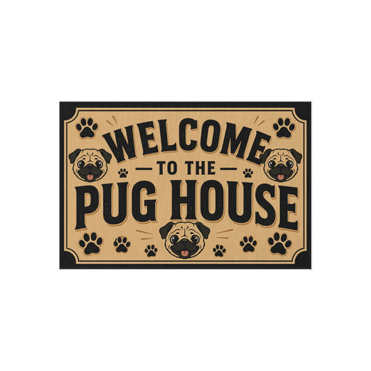 Pug Paw Print Outdoor Rug – Cute Cartoon Pug Face Patio Mat